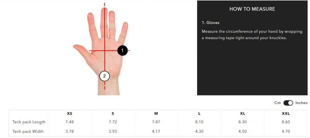 oakley glove size chart